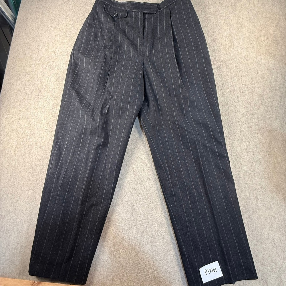 Lauren Ralph Lauren Mens 12 100% Wool Pinstripe Pleated Trousers Charcoal Pants